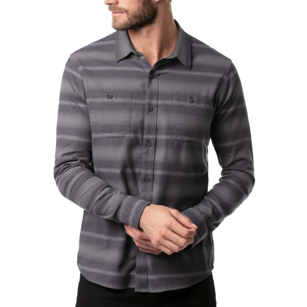 Travis Mathew Final Approach Long Sleeve Flannel Button Down Shirt Blue Black XL
